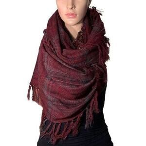 Maurices Womens Scarf Plaid Oversized Soft Fringed Wrap Red Gray